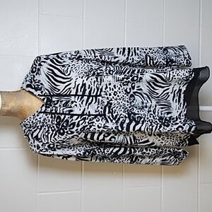 Simply Noelle Tee Shirt Knit Animal Print Hoodie Sheer Detail Trim 12/14 Lg/XL